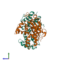 PDB entry 4b8a coloured by chain, side view.