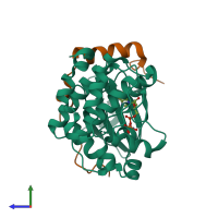 PDB entry 4b8l coloured by chain, side view.