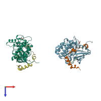 PDB entry 4b8m coloured by chain, top view.