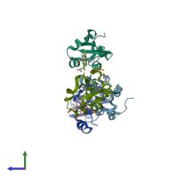 PDB entry 4b8n coloured by chain, side view.