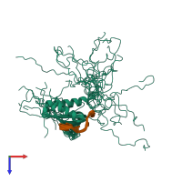 PDB entry 4b8t coloured by chain, ensemble of 20 models, top view.