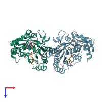 PDB entry 4b8w coloured by chain, top view.