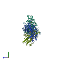 PDB entry 4b8z coloured by chain, side view.