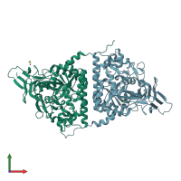 PDB entry 4b90 coloured by chain, front view.