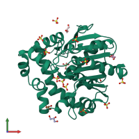 PDB entry 4b9a coloured by chain, front view.
