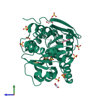 PDB entry 4b9a coloured by chain, side view.
