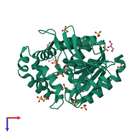 PDB entry 4b9a coloured by chain, top view.