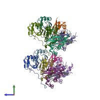 PDB entry 4b9k coloured by chain, side view.