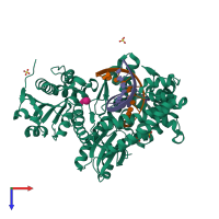 PDB entry 4b9l coloured by chain, top view.