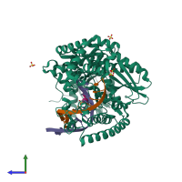 PDB entry 4b9n coloured by chain, side view.