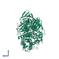 PDB entry 4b9z coloured by chain, side view.