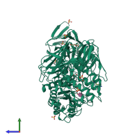 PDB entry 4ba0 coloured by chain, side view.
