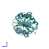 PDB entry 4ba7 coloured by chain, side view.