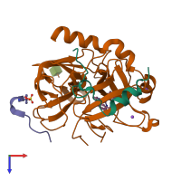 PDB entry 4bah coloured by chain, top view.