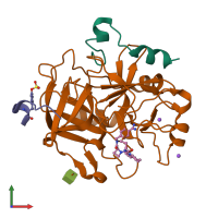 PDB entry 4bak coloured by chain, front view.