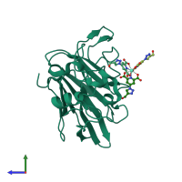 PDB entry 4bal coloured by chain, side view.