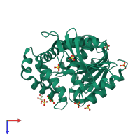 PDB entry 4bat coloured by chain, top view.