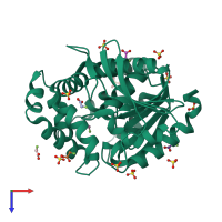 PDB entry 4bau coloured by chain, top view.