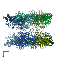 PDB entry 4bax coloured by chain, top view.