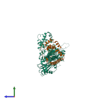 PDB entry 4bay coloured by chain, side view.