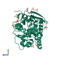 PDB entry 4baz coloured by chain, side view.