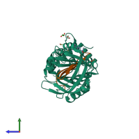 PDB entry 4bb2 coloured by chain, side view.