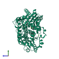 PDB entry 4bb9 coloured by chain, side view.