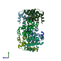 PDB entry 4bbc coloured by chain, side view.