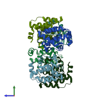 PDB entry 4bbd coloured by chain, side view.