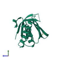 PDB entry 4bbk coloured by chain, side view.