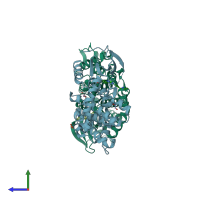 PDB entry 4bbm coloured by chain, side view.