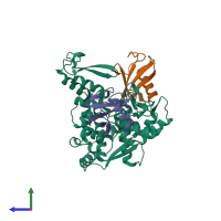 PDB entry 4bbn coloured by chain, side view.