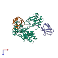 PDB entry 4bbn coloured by chain, top view.