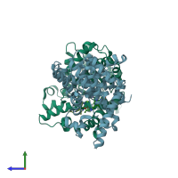 PDB entry 4bbx coloured by chain, side view.