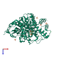 Monomeric assembly 1 of PDB entry 4bc1 coloured by chemically distinct molecules, top view.