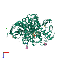 Monomeric assembly 4 of PDB entry 4bc1 coloured by chemically distinct molecules, top view.