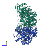 PDB entry 4bc2 coloured by chain, side view.