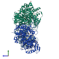 PDB entry 4bc3 coloured by chain, side view.