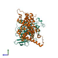 PDB entry 4bch coloured by chain, side view.