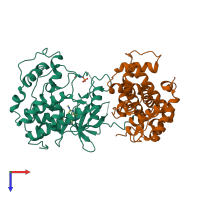 PDB entry 4bci coloured by chain, top view.