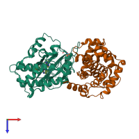 Hetero dimeric assembly 2 of PDB entry 4bck coloured by chemically distinct molecules, top view.