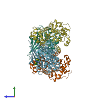 PDB entry 4bck coloured by chain, side view.