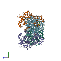 PDB entry 4bcn coloured by chain, side view.