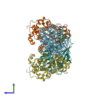 PDB entry 4bcp coloured by chain, side view.