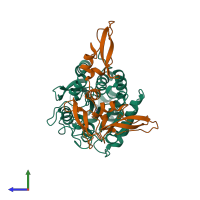 PDB entry 4bd9 coloured by chain, side view.