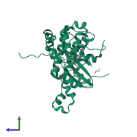 PDB entry 4bdd coloured by chain, side view.