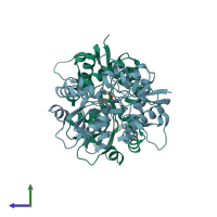 PDB entry 4bdl coloured by chain, side view.