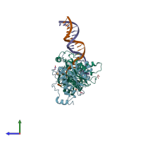 PDB entry 4bdz coloured by chain, side view.