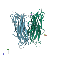 PDB entry 4be5 coloured by chain, side view.