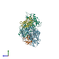 PDB entry 4bel coloured by chain, side view.